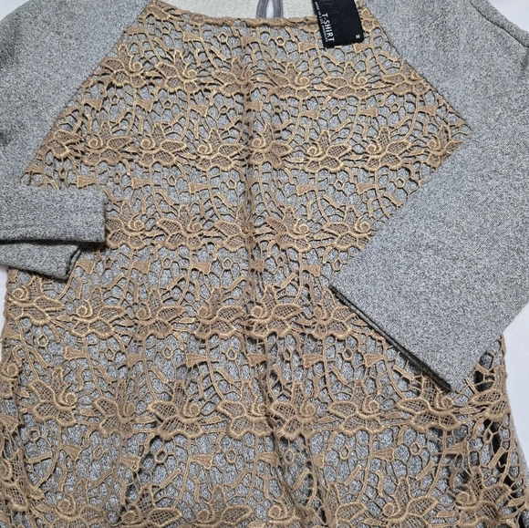 Dolan for Anthropologie Le Pompe Tunic Sweatshirt w/Crochet Overlay, EUC! - Picture 6 of 13
